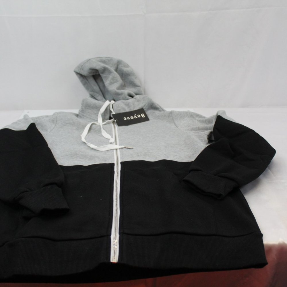 Zip Hoodie Sweatshirt Black / Grey Block Small
